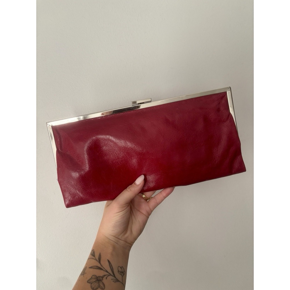 Hobo International Vintage Cherry Red Leather Double Frame Clutch Wallet